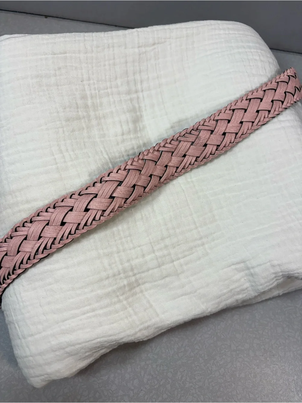Woven Pink Women's Belt with Large Ring Buckle